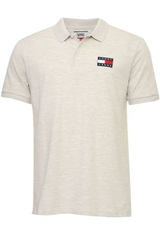 Camisa Polo Tommy Hilfiger Reta Logo Cinza