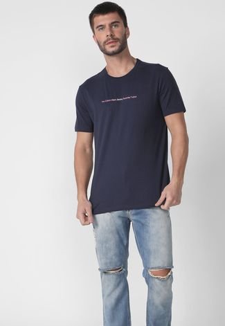 Camiseta Calvin Klein Jeans Logo Azul-Marinho - Compre Agora