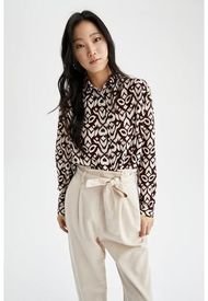 Blusa Defacto Long Sleeve Printed Shirt Marrón - Calce Oversize