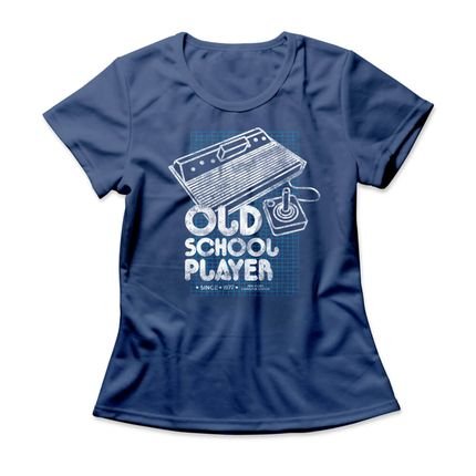 Camiseta Feminina Old School Player - Azul Genuíno - Marca Studio Geek 
