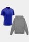 Kit Camiseta Dry Academia Treino   Moletom Com Capuz Masculino Azul/Cinza - Marca Life