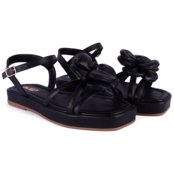 Sandália Flat Feminina Flor Delicada Flatform Brilho Estilo Moda Conforto Olzzy Original  Preto - Marca Alicia