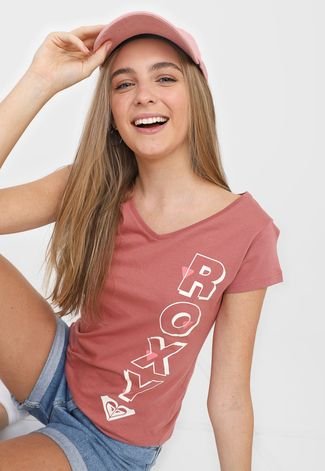 Camiseta Roxy Letrer Rosa