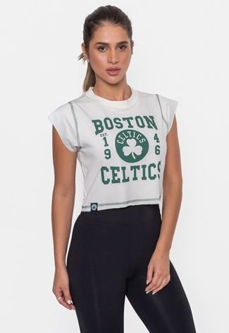 Cropped NBA Feminino College Boston Celtics Off White