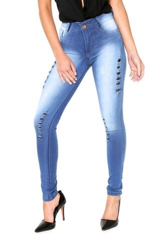 Calça Jeans Grifle Jeans Skinny Rasgada Azul