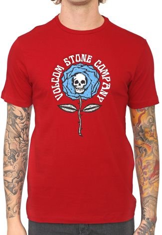 Camiseta Volcom Slim Skull Flower Vermelha