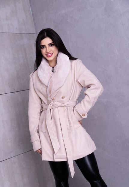 Jaqueta Sobretudo Casaco Inverno Lã Premium Pelinhos Removíveis Alaski  Bege - Marca Cia do Vestido
