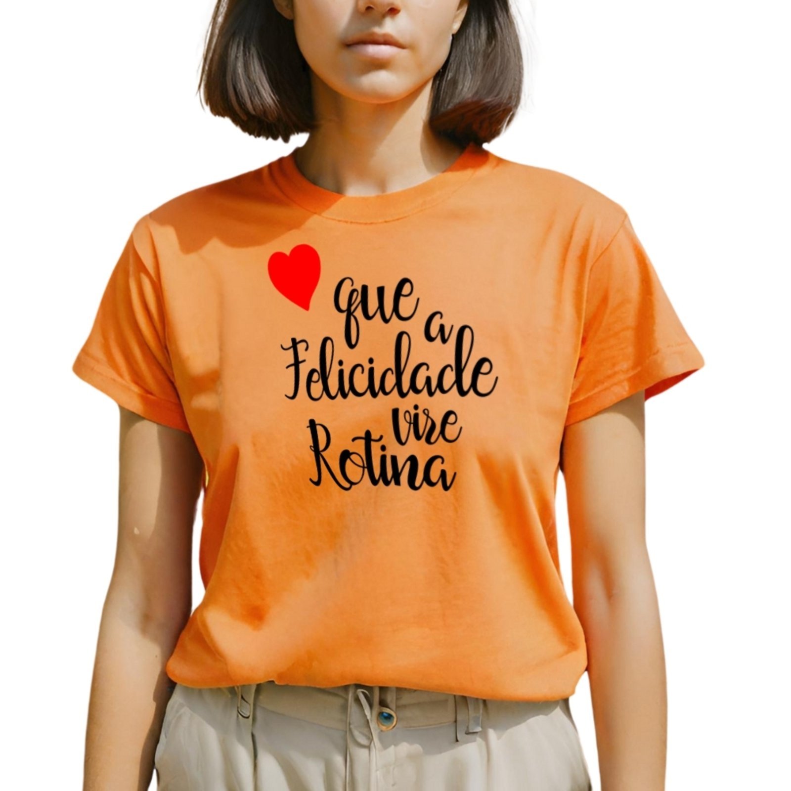 Camiseta Feminina GuGi T-shirt Que a Felicidade Vire Rotina - Laranja - Marca Gugi