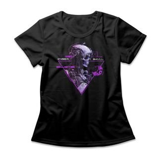 Camiseta Feminina Cyber Skull - Preto