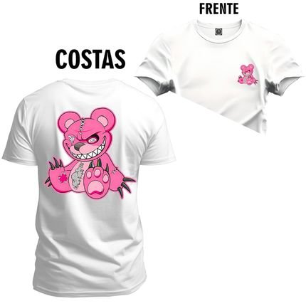 Camiseta Plus Size Algodão Premium Estampada Urso Garras Frente Costas - Branco - Marca Nexstar