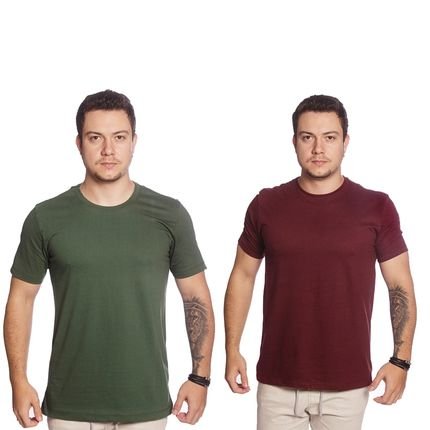 Kit Camiseta Masculina Básica Lisa em Algodão Verde e Bordo - Marca CEICI