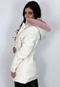 Jaqueta para Inverno Parka Inverno Lã batida Premium Forrada Capuz Removível Off White e Rosa - Marca Cia do Vestido