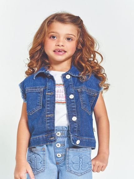 Colete Infantil Menina Estampa Borboletando  Tam 1 a 12 anos  Jeans - Marca Alphabeto
