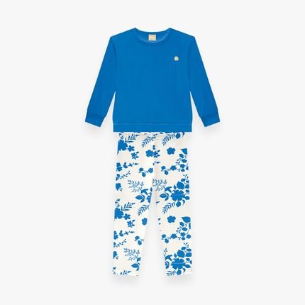 Conjunto Infantil Menina Estampa de Flores Milon Azul - Marca Milon