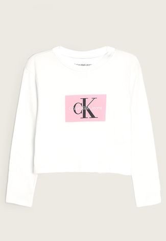 Camiseta Infantil Calvin Klein Kids Logo Institucional Branca