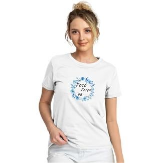 Camiseta Feminina Babylook de Algodão Gola Redonda Estilo Casual Confortavel Flores Azul