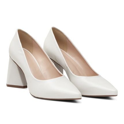 Sapato Feminino Scarpin Salto Triangulo Napa Off White - Marca Carolla Shoes