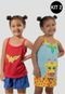 Kit 2 Baby Doll 4 Estações Infantil Pijama Feminino Curto Estampa Mulher Maravilha e Girafa - Marca 4 Estações