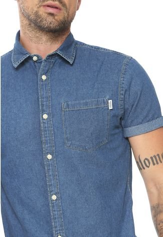 Camisa Jeans Jack & Jones Reta Pespontos Azul