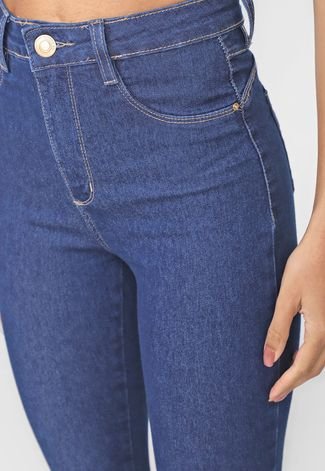 Calça Cropped Jeans Sawary Skinny Pesponto Azul-Marinho