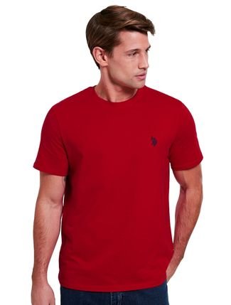 Camiseta U.S. Polo Assn Masculina Crewneck Classic Navy Icon Vermelha