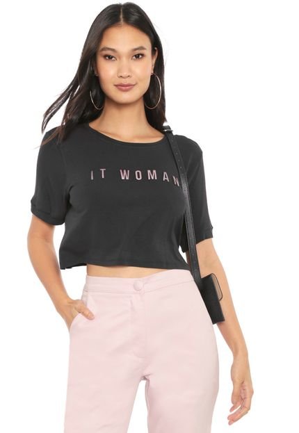 Camiseta Cropped Enna It Woman Preta - Marca Enna