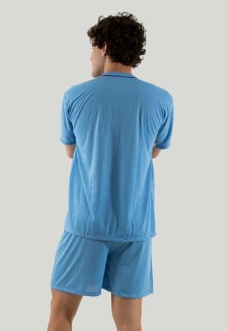 Pijama Masculino Linha Noite Botão Cirúrgico Aberto Azul