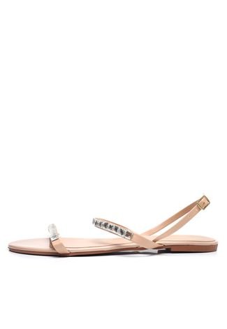 Rasteira DAFITI SHOES Com Pedras Nude - Compre Agora