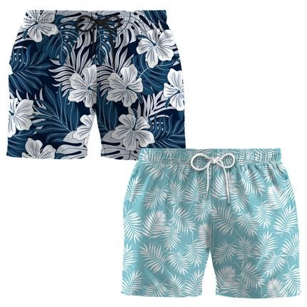 Kit 2 Bermudas Basicas Tactel Masculinos Floral Pra Praia - Marca Dulk