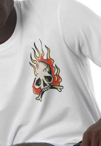 Camiseta Ed Hardy Flaming Skull Back Signature Branca