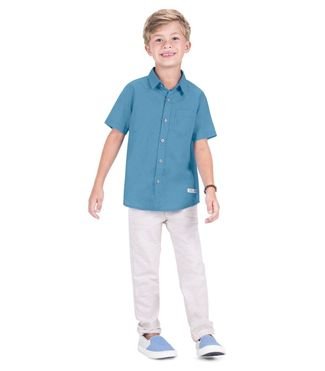 Camisa Infantil Masculina Em Popeline Trick Nick Azul
