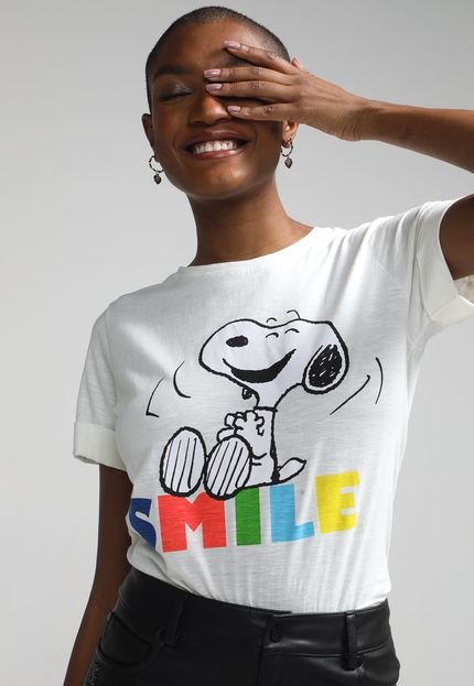Blusa Snoopy by Fiveblu Smile Off-White - Marca Snoopy by Fiveblu