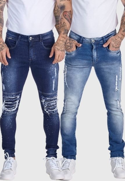 Kit 2 Calças Jeans Masculina HNO Jeans Skinny Estilosa Azul - Marca HNO Jeans