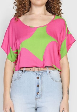 Camiseta Cropped Forum Estampada Pink/Verde