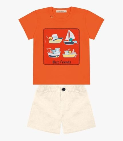 Conjunto Infantil Camiseta Com Bermuda Trick Nick Laranja - Marca Trick Nick