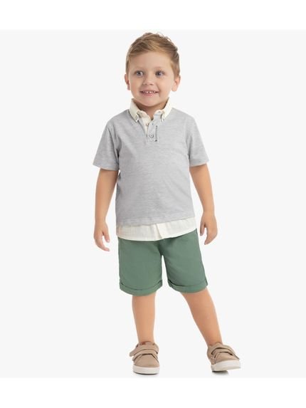 Conjunto Infantil Menino Camisa Polo   Bermuda Milon Mescla - Marca Milon