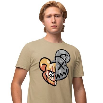 Camisa Camiseta Estampada Masculina em Algodão 30.1 Trippy Bear - Caqui - Marca Genuine
