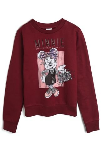 Blusa de Moletom Disney Infantil Minnie Vinho