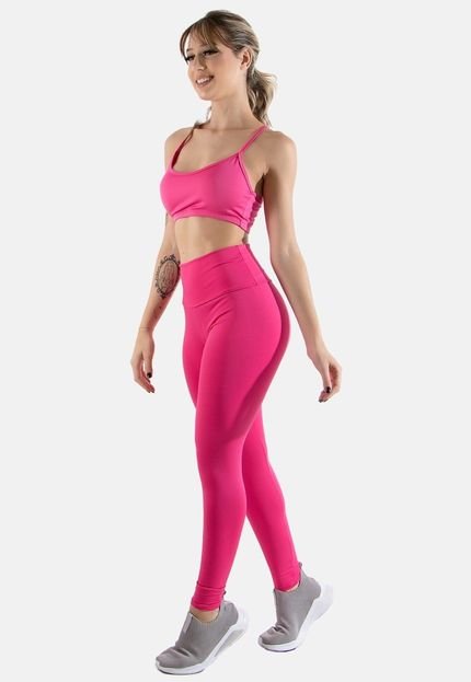 Conjunto Feminino Fitness Top alça fina e Calça Legging Lisa Treino Academia 4 Estações Rosa - Marca 4 Estações
