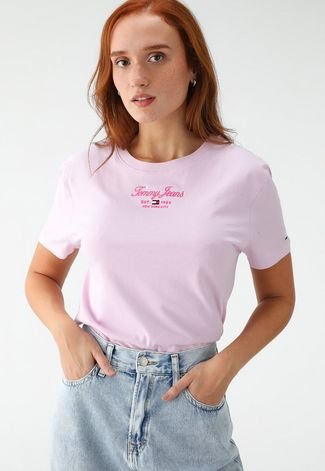 Camiseta Tommy Jeans Logo Rosa