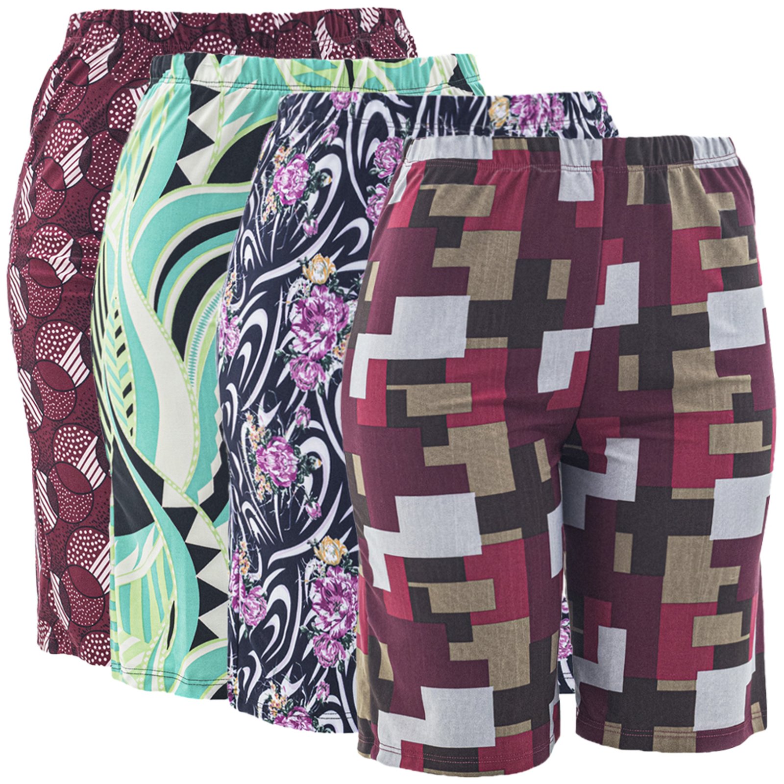 Kit 4 Bermudas Liganete Estampado Feminino Cós Alto Elástico - Marca Zafina