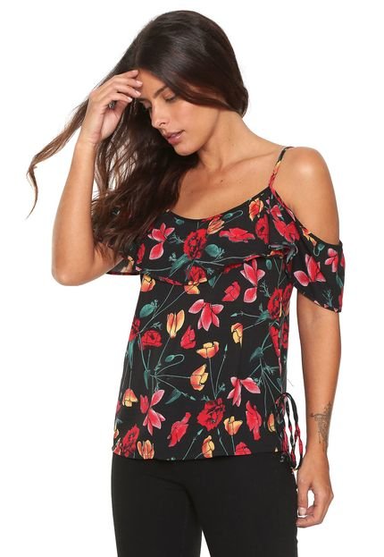 Blusa Ciganinha Habana Floral Preta - Marca Habana