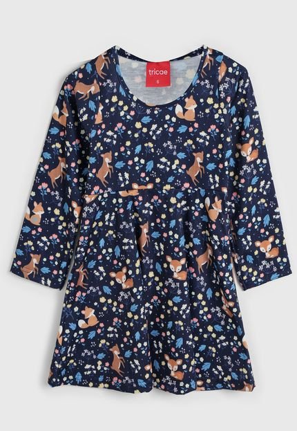 Vestido Tricae Infantil Floral Azul-Marinho - Marca Tricae