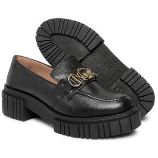 Mocassim Flatform DAFITI SHOES Pespontos Preto - Compre Agora