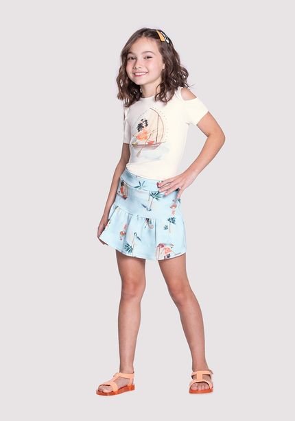 Conjunto Infantil Menina com Blusa e Shorts-Saia - Marca Alakazoo