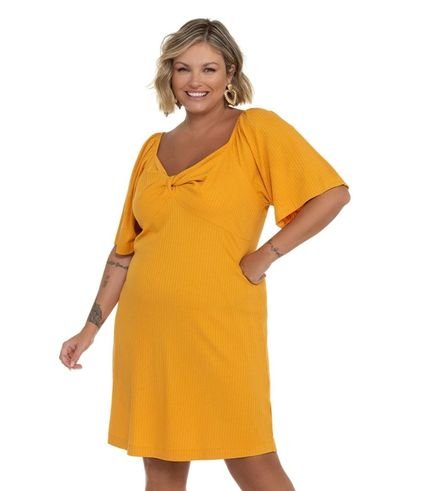 Vestido Plus Size Ribana Canelada Secret Glam Amarelo - Marca Secret Glam