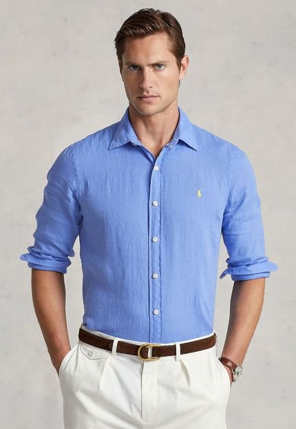 Camisa Polo Ralph Lauren Reta Botões Azul - Marca Polo Ralph Lauren