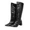 Bota Feminina Croco Salto Bloco Bico Fino 190212 Preto - Marca Flor da Pele