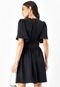 Vestido Em Crepe Plano Maquinetado Preto Quintess - Marca Quintess