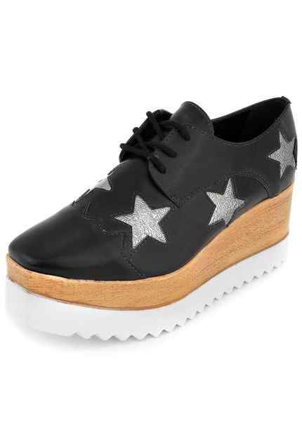 Oxford Flatform DAFITI SHOES Estrelas Preto - Marca DAFITI SHOES